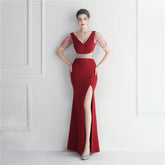 Robe longue de soirée ornée de strass et de perles pour hôte, dîner, mariage
